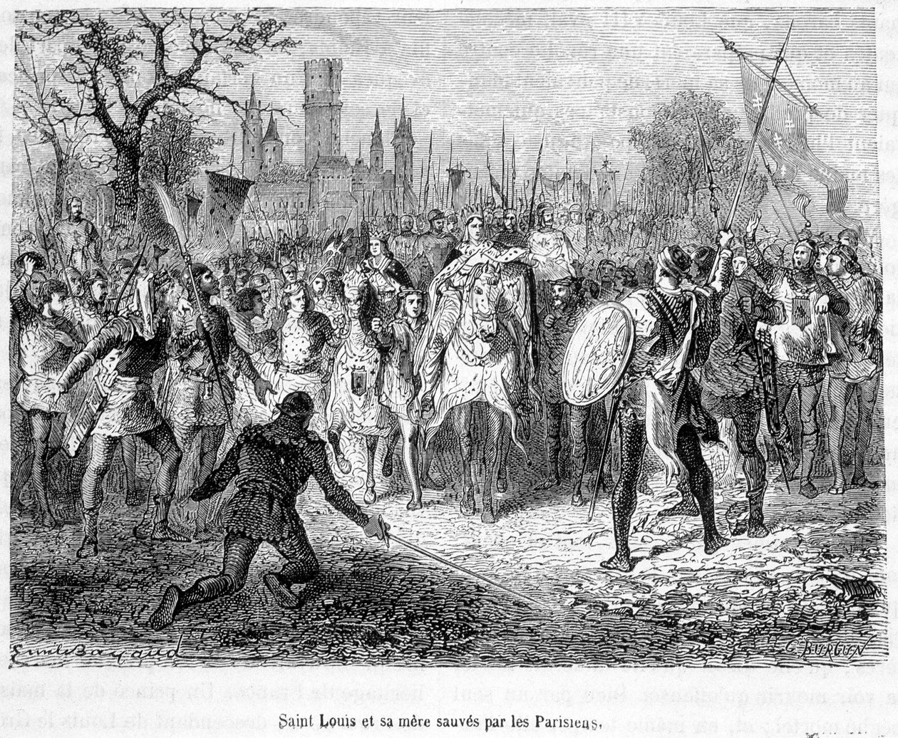 パリ市民に救われたサン・ルイとその母 - H.マーティンの「Histoire de France populaire（フランス民衆史）」より 作： 無名の画家