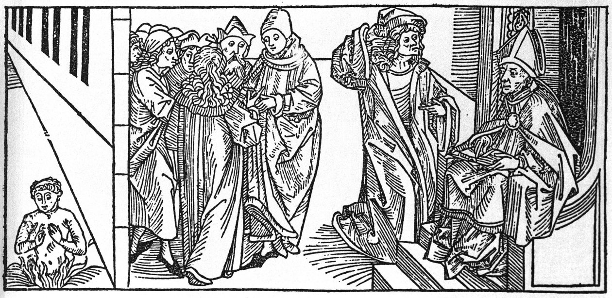 聖セヴェリン。VoragineのJacobus（James）（1228-1298）による「Leben der Heiligen - sommerteil」（聖人の書）からのエングレーヴィング。Lubeck 1488年。 作： 無名の画家
