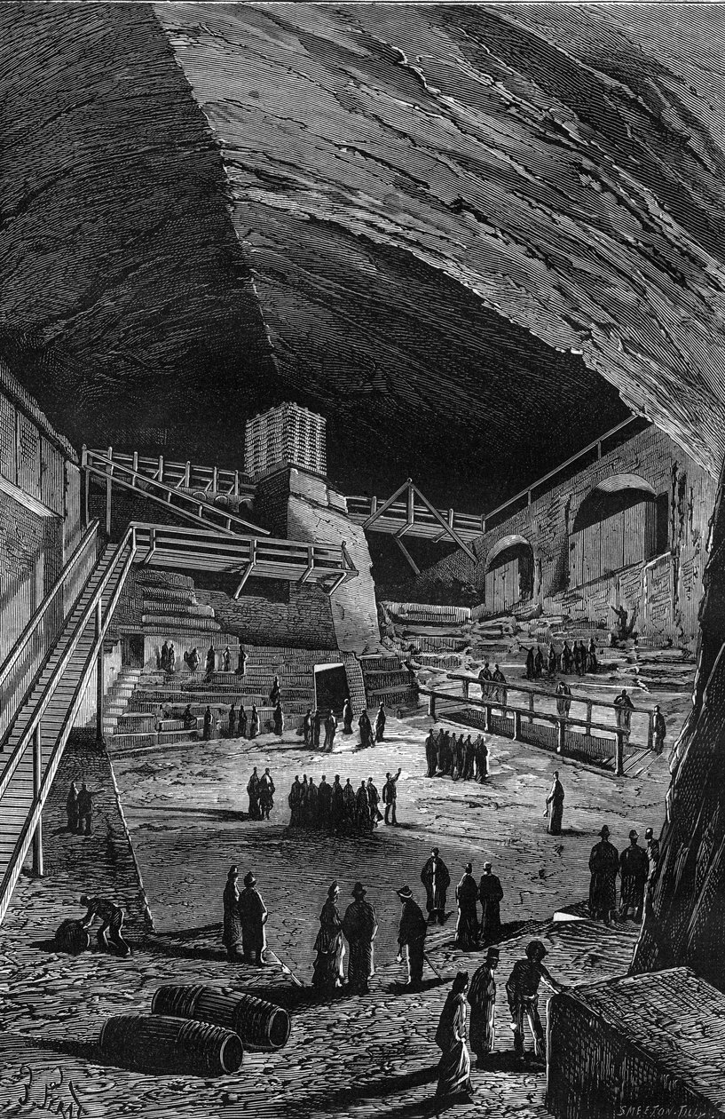 ポーランド、ヴィエリチカの塩坑。"ネイチャー "に掲載された彫刻 作： 無名の画家