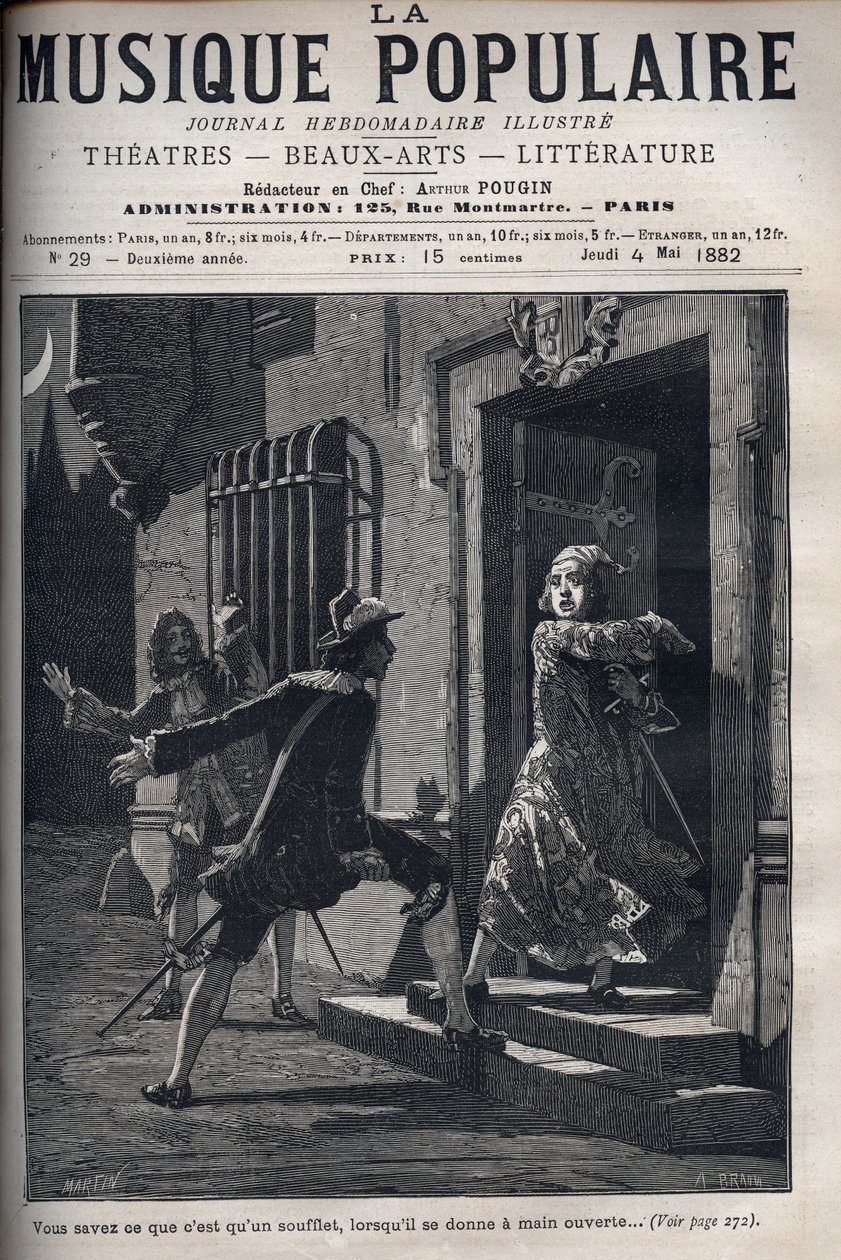モリエール(1622-1673)の喜劇「シチリア人」の場面。アラステの道化師ハリは、嫉妬深いドン・ペドレの注意をそらして、恋人たちのアラステとイシドールを会わせる。(第1幕第12場) 作： 無名の画家