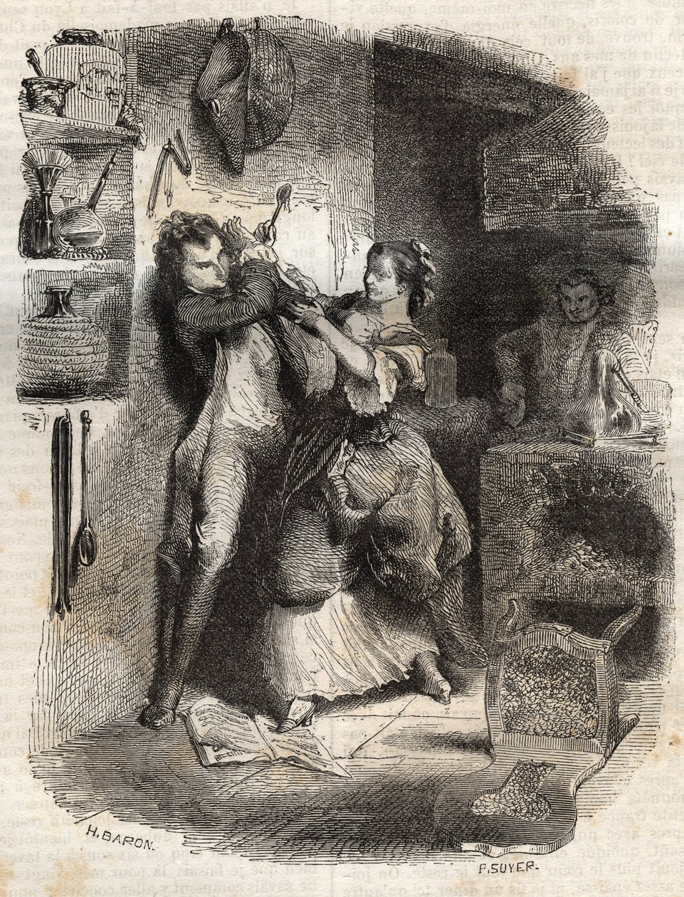 彼女は私の顔を汚した、そしてこのすべてが美味しかった-Jean-Jacques (Jean Jacques) Rousseau (1712-1778)の「告白」の挿絵-1849年の彫刻作品 作： 無名の画家