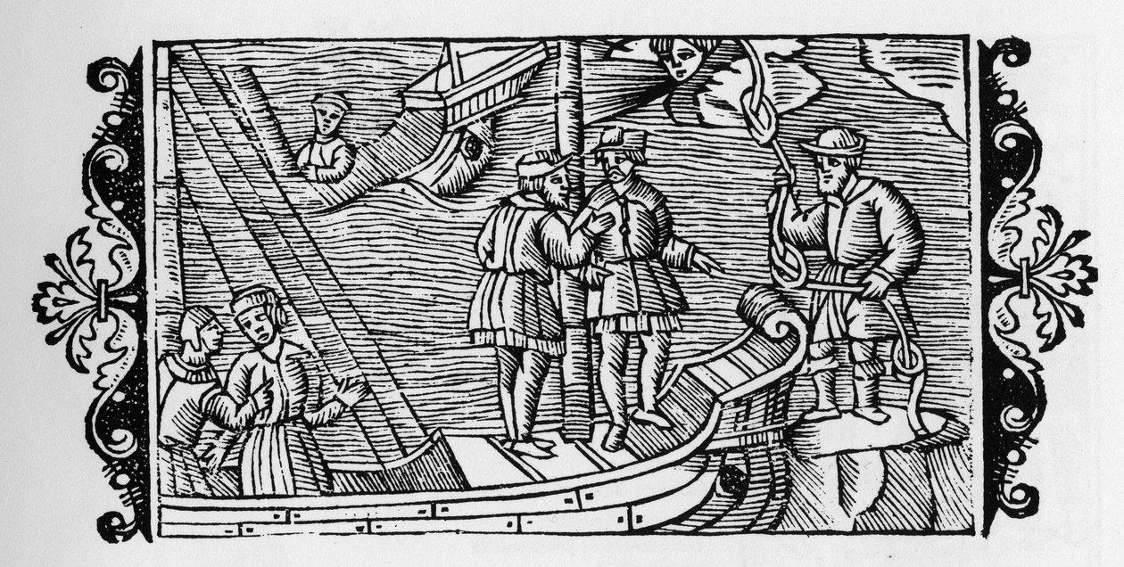 ロープの3つの節に閉じ込められた風を船乗りに売る魔術師-Olaus Magnusの "Historia de Gentibus Septentrionalibus"(Historia de Gentibus Septentrionalibus)の中で、1555年にローマで発表された。 作： 無名の画家