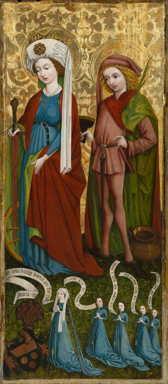 聖カタリナと聖ヴィート、アンナ・フォン・フライバーグとその娘たち、1450年頃（パネルにテンペラと油彩） 作： 無名の画家