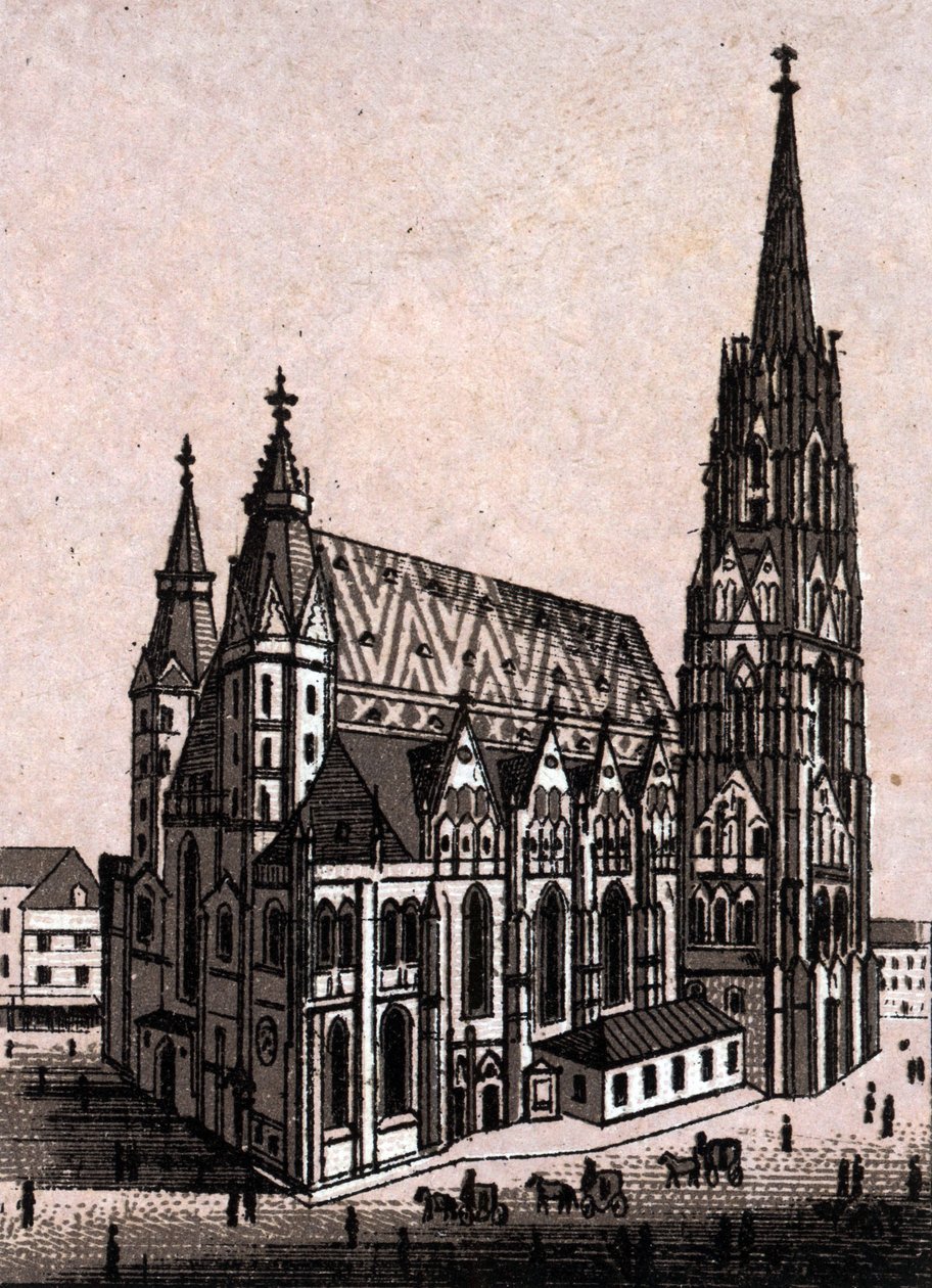世界図説168景」に掲載されているオーストリア・ウィーンのシュテファン大聖堂（St.Stephen or Stephansdom or St.Stephane or St.Stephan Kirche） 年代不詳（19世紀末）。 作： 無名の画家