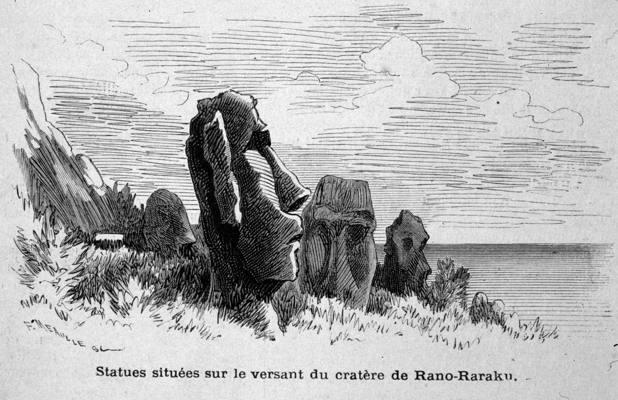 ポリネシアのイースター島（ラパ・ヌイ島）にある彫像。 作： 無名の画家