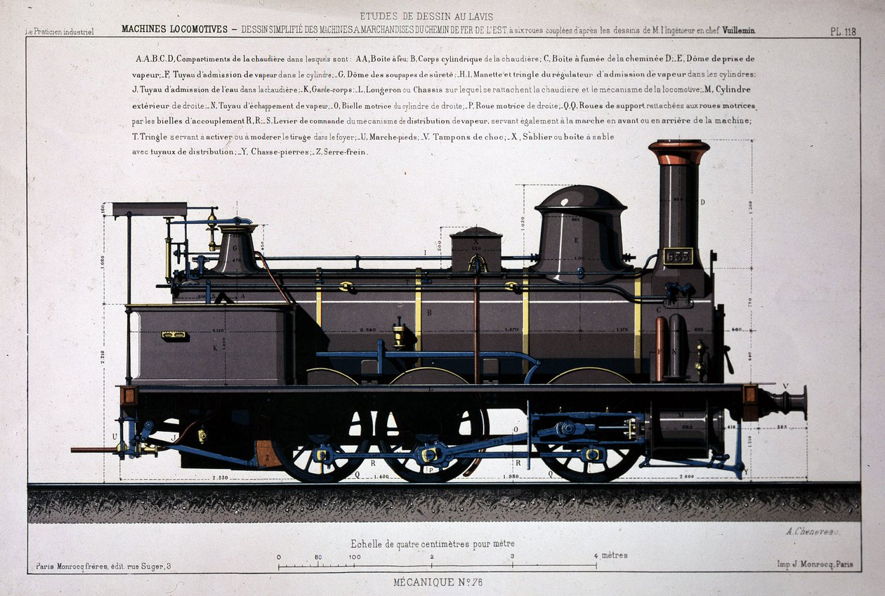蒸気機関車 - 洗い場での描画 作： 無名の画家