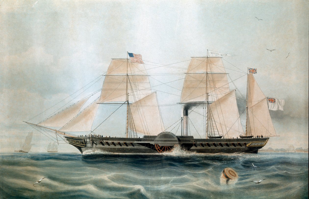 1840年の蒸気船ブリティッシュ・クイーン号（19世紀のプリント 作： 無名の画家