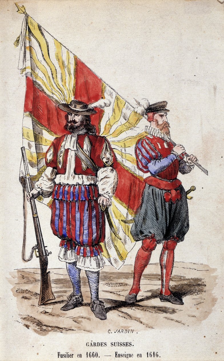 スイス衛兵。1660年にFusilier、1616年にEnsign。 作： 無名の画家