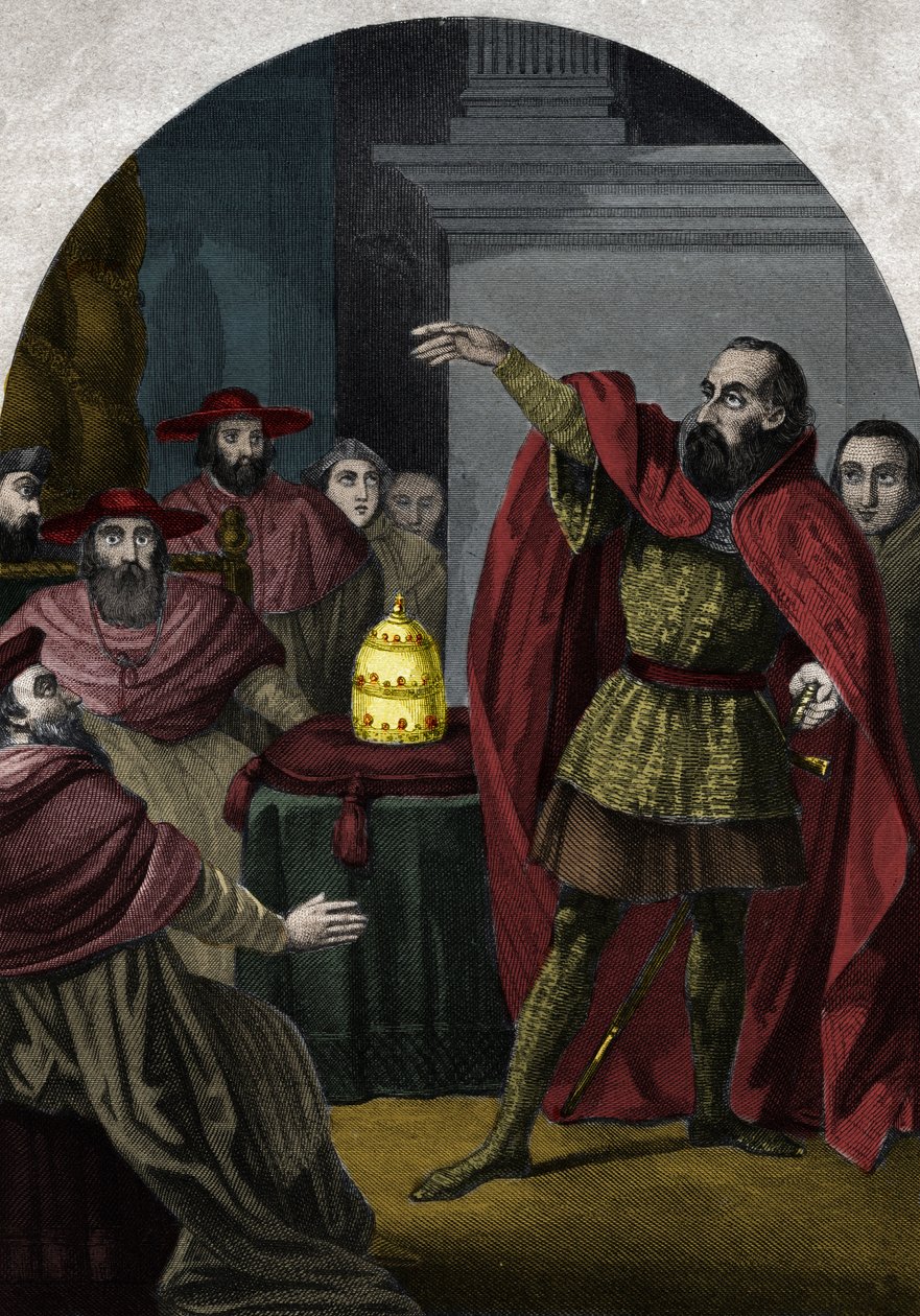 反教皇ヨハネ23世（Antipapa Giovanni 23）（1410-1415）（Baldassarre Cossa）は、1410年のピサ公会議で主権者として宣言された。モーリス・ラシャトレの「Histoire des popes」に掲載されている1842年のエングレーヴィング。個人蔵。 作： 無名の画家