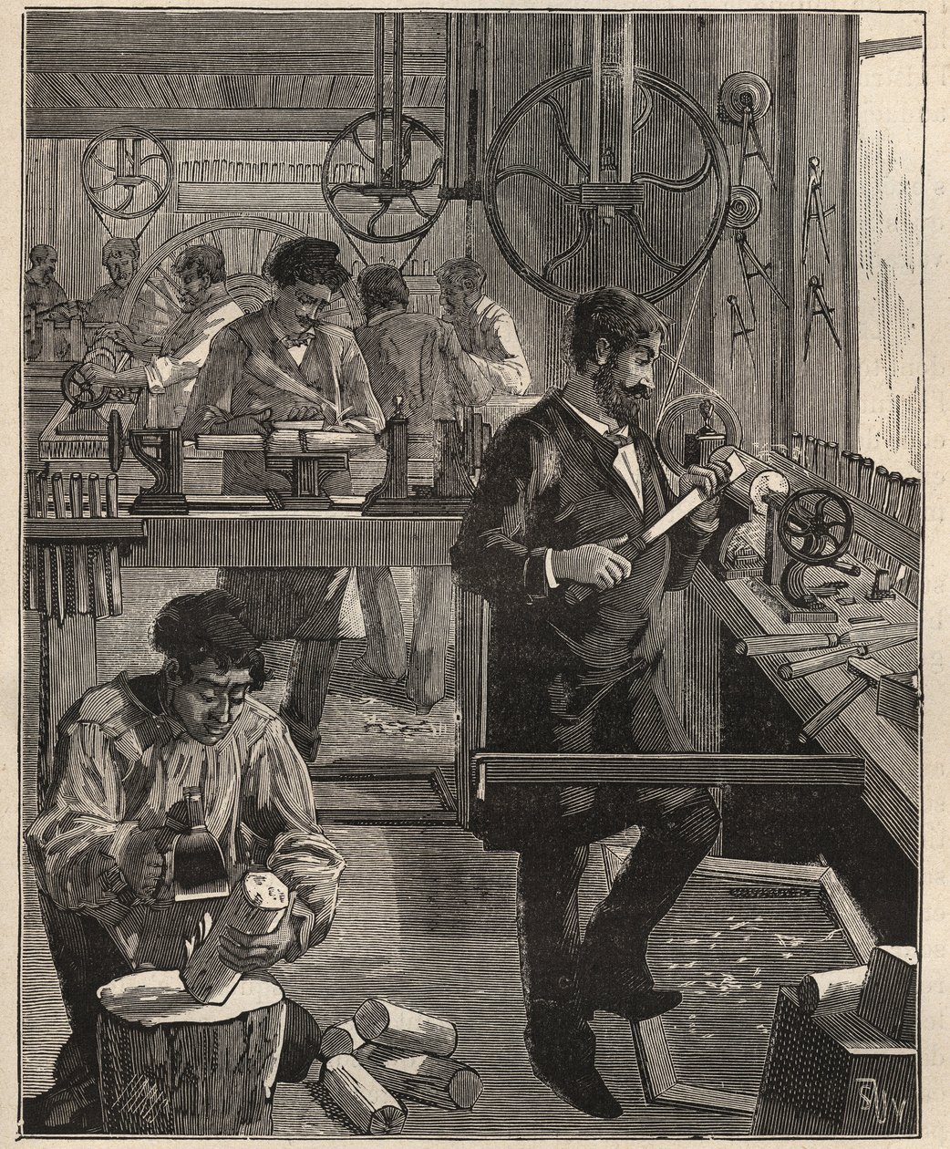 ザ・アート・オブ・ツアー木に描かれたターナーのワークショップ。Adolphe BITARDの "Les arts et metiers illustres "に掲載された1885年のエングレーヴィング。 作： 無名の画家