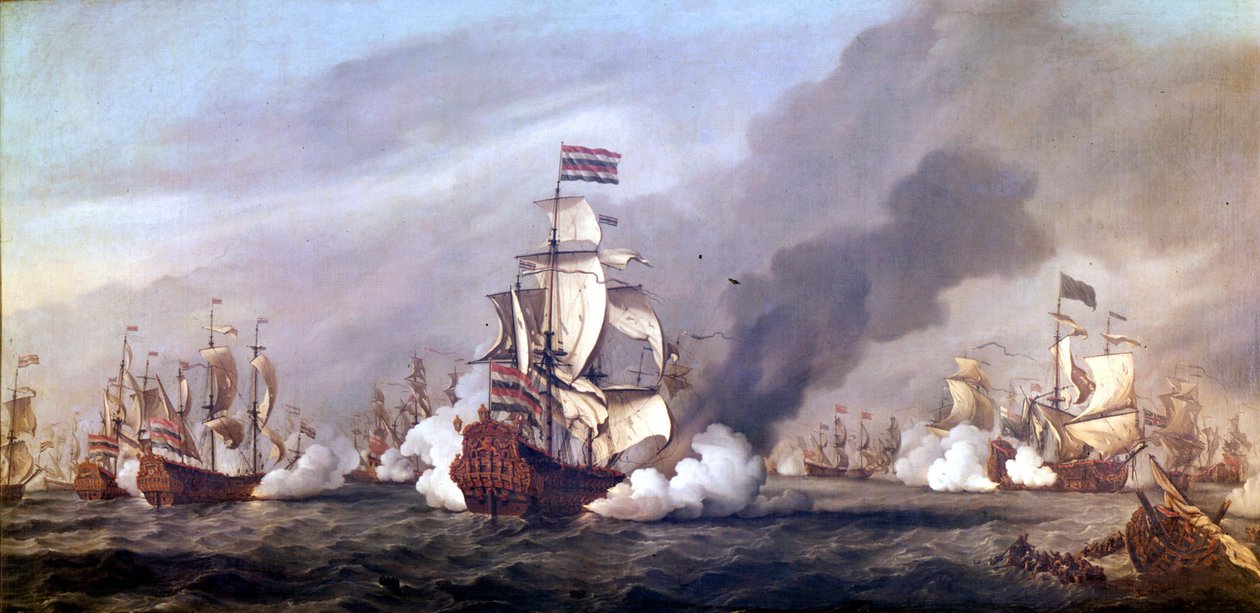 第二次英蘭戦争中の1666年6月11日から14日にかけて行われた「四日間の戦い」。油彩。 作： 無名の画家