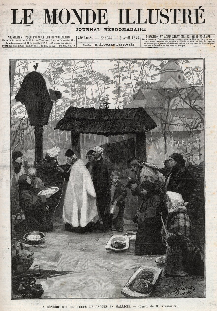 ガリシア（小ロシア）でのイースターエッグの祝福 - 1895年の「The Illustrous World」に掲載された版画 作： 無名の画家