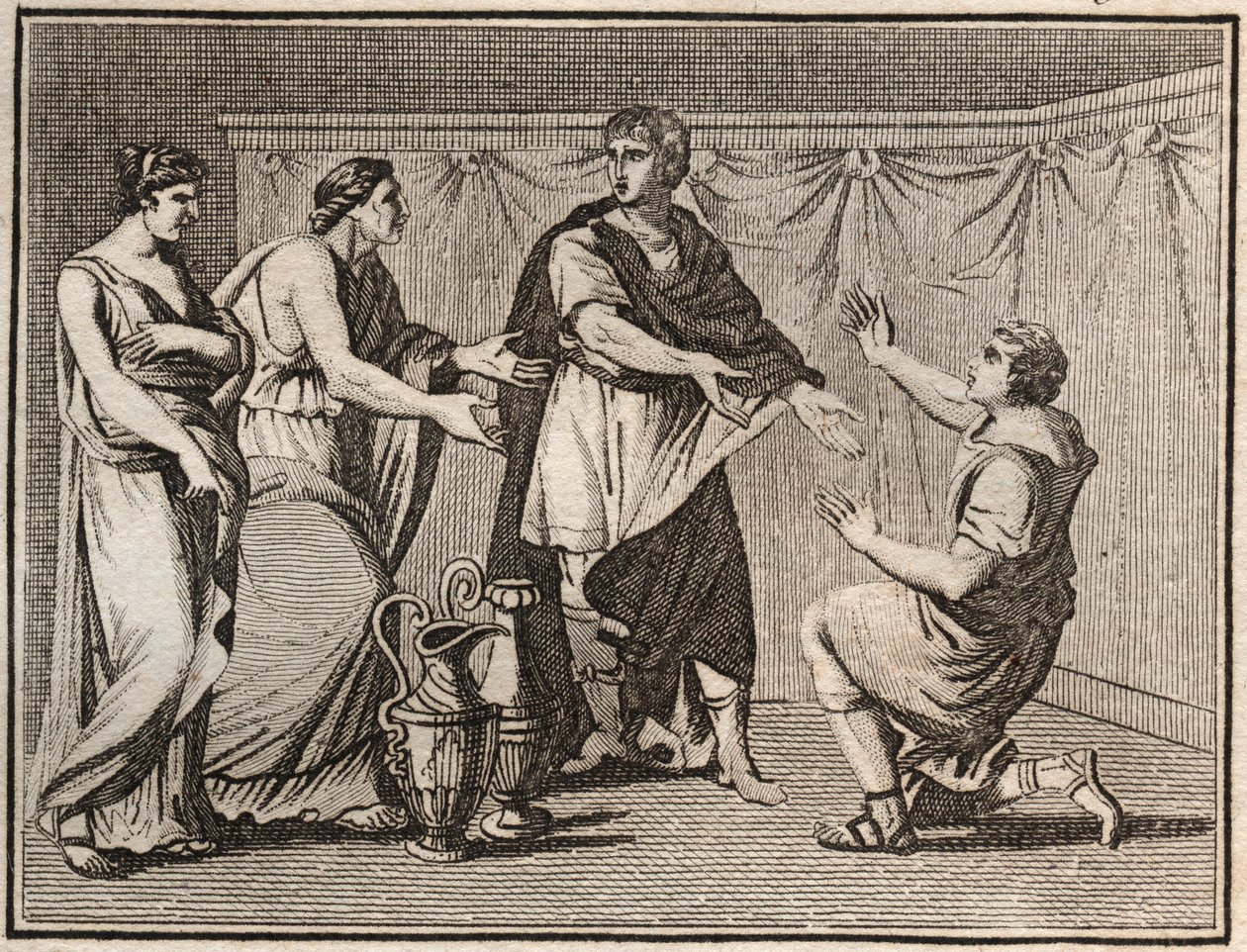 スキピオの継続：紀元前211年にカルタヘナ（スペインのカルタゴ・ノバ）を征服してセルティベリ族の人質を解放したローマの将軍スキピオ・エル・アフリカン（コルネリウス・スキピオ・アエミリアヌス）は、兵士たちが差し出した非常に美しい女性を拒否する。 作： 無名の画家