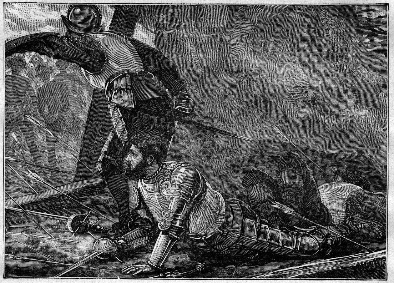 The Death of Juan of La Cosa - フアン・デ・ラ・コサ（1460-1510）の死 コロンビアのカルタヘナでの地図製作者、征服者、スペインの探検家 - 1887年の刻印 作： 無名の画家