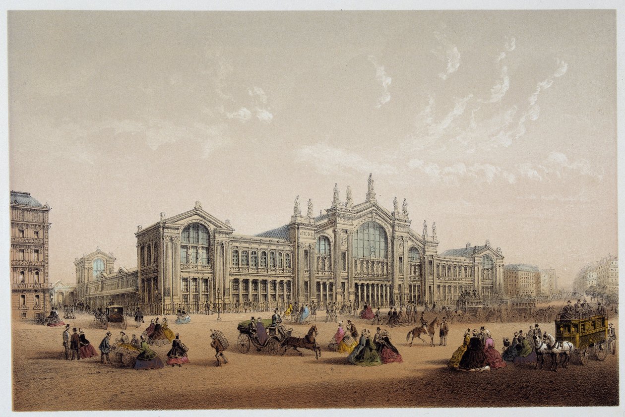 北駅（Gare du Nord） - lith.19世紀。 作： 無名の画家