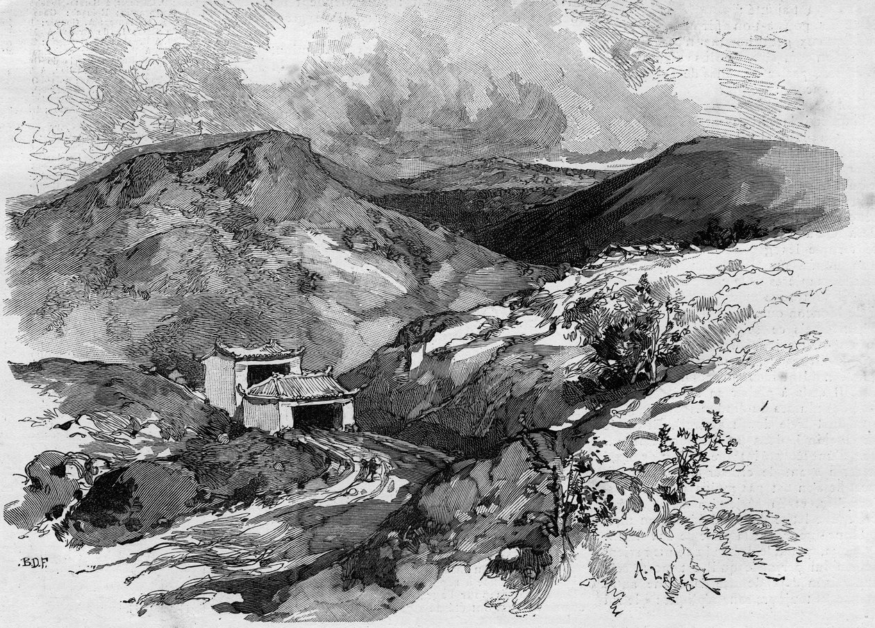 トンキンの国境にある中国の門。1885年「The Illustrous World」に掲載された版画。 作： 無名の画家