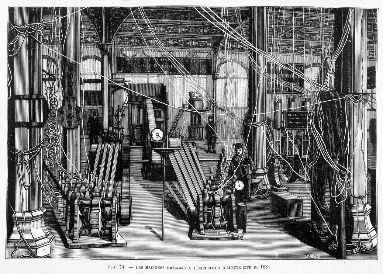 1881年の電気博覧会での機械グラム - ルイ・フィギエの「科学の新発見」に掲載されています。 作： 無名の画家