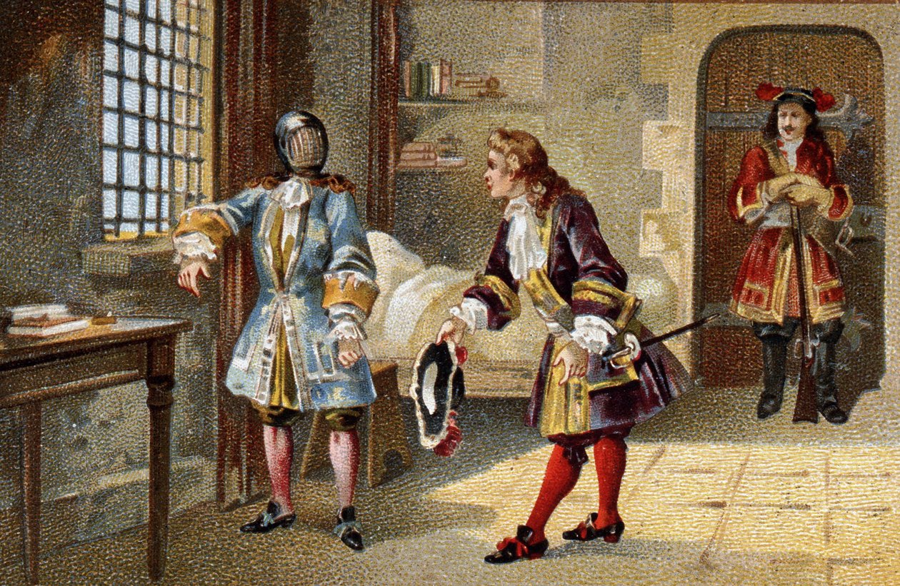 鉄仮面の男」は、1679年から1703年まで、サント・マルグリット島（Sainte-Marguerite）の砦で内国人として捕らえられていた。 作： 無名の画家