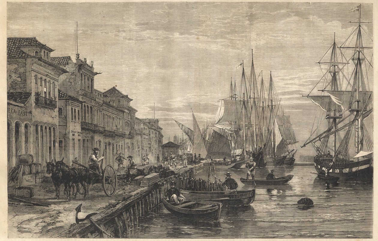 サン・ペドロ・ド・リオ・グランデ・ド・スル（ブラジルの海港）のボア・ビスタ埠頭 - Le quai de Belle-Vue, a San Pedro de Rio Grande (Brazil) - Captaincy of Sao Pedro do Rio Grande do Sul - Engraving from "The Illustrous Universe" 1866 作： 無名の画家