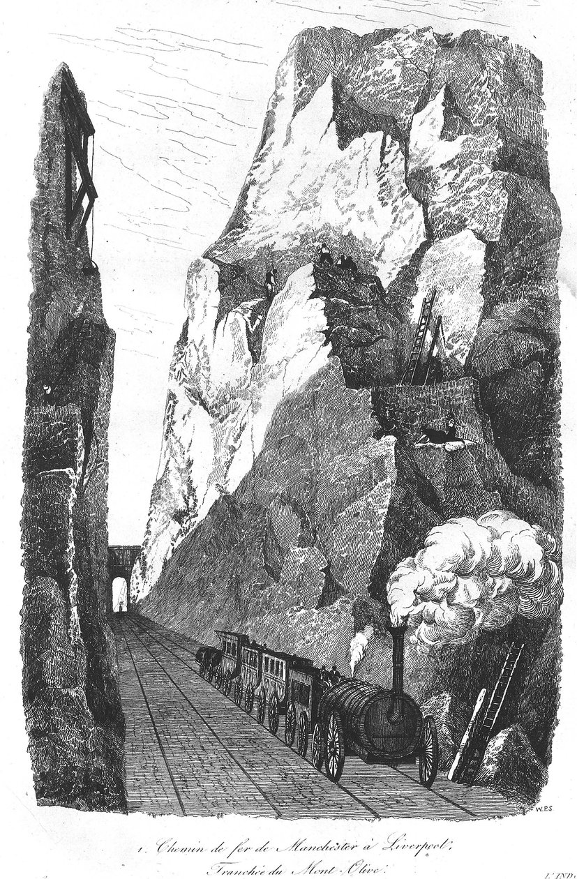 リバプールからマンチェスターへの鉄道オリーブ山の塹壕 作： 無名の画家