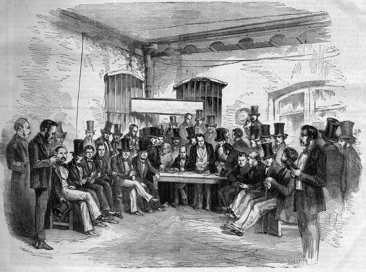 証券取引所 - ブエノスアイレス（アルゼンチン） 1868年 作： 無名の画家