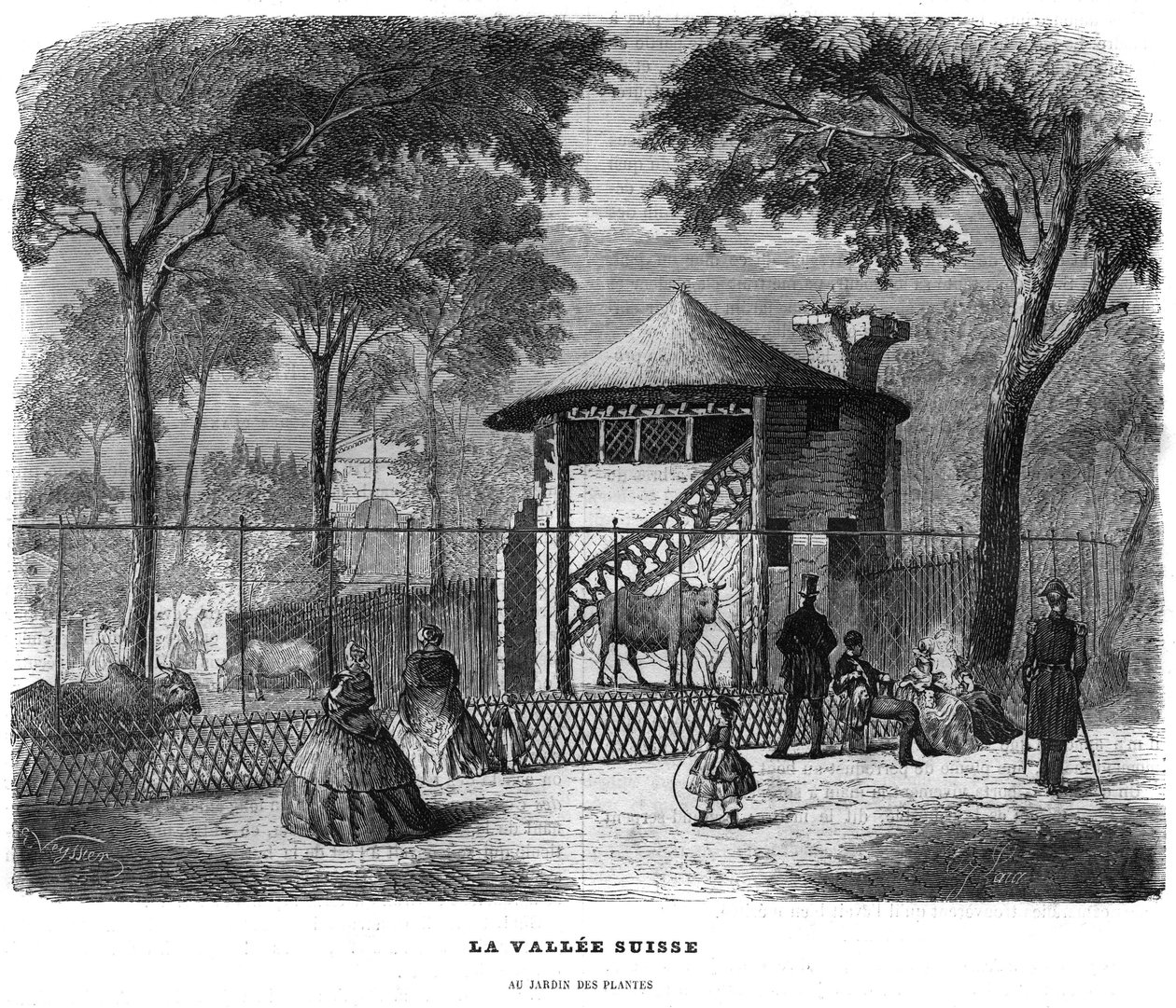 1858年、パリの植物園にあるスイスの谷。 作： 無名の画家