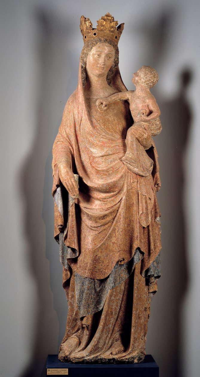 聖母と子のアノニマス彫刻（14世紀）。 作： 無名の画家