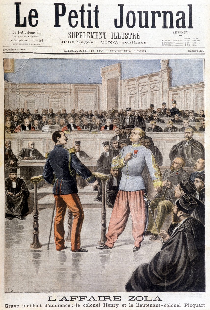 ゾラ事件：ユベール・アンリ大佐（1846-1898）とジョルジュ・ピッカート中佐（1854-1914）の間で起きた重大な審問事件-1898年2月27日付の「Le Petite Journal」にて 作： 無名の画家