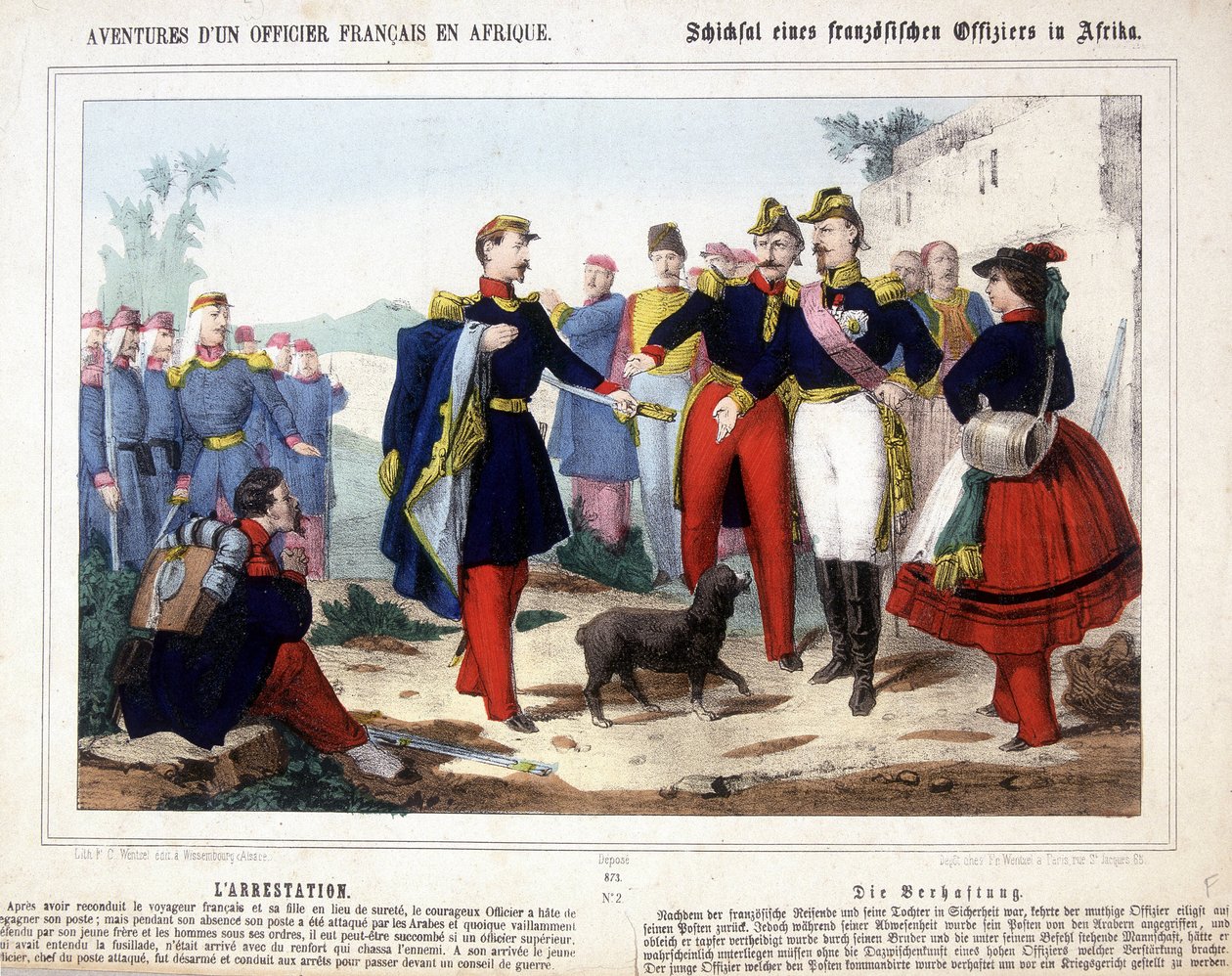 アフリカでのフランス人将校の冒険。アラブ人に襲われた駐屯地のリーダーであるこの青年将校は、武装解除され、戦時評議会で逮捕された。 作： 無名の画家