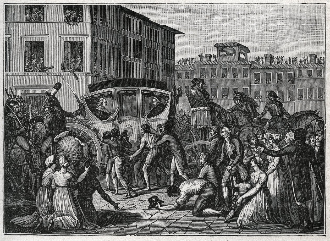 1799年、グルノーブルに到着した教皇ピウス6世（Giovanni Angelo Braschi dit Pius VI, PIO 1717-1799）の様子。1800年に制作されたエングレーヴィング。 作： 無名の画家