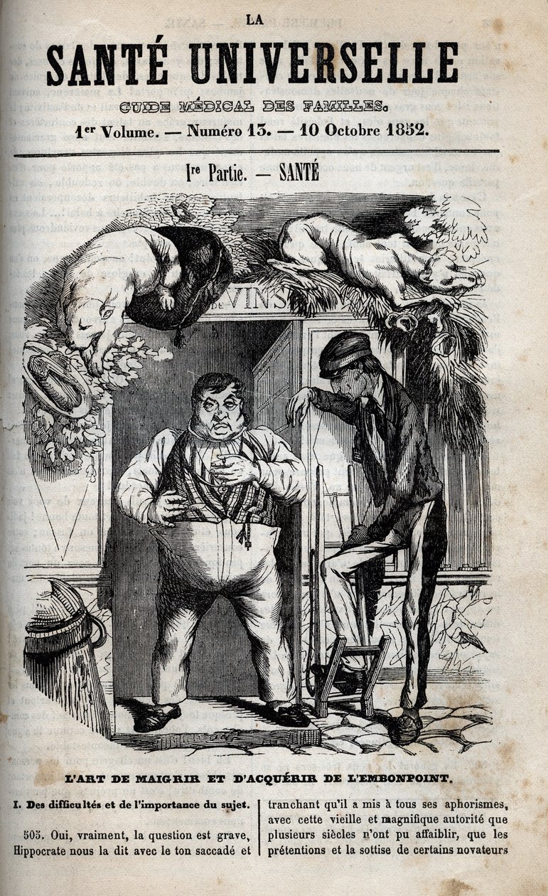 体重を減らしたり増やしたりする技術 - 1852年の "La Sante Universelle - Guide Medical des Familles "に掲載された彫刻。 作： 無名の画家
