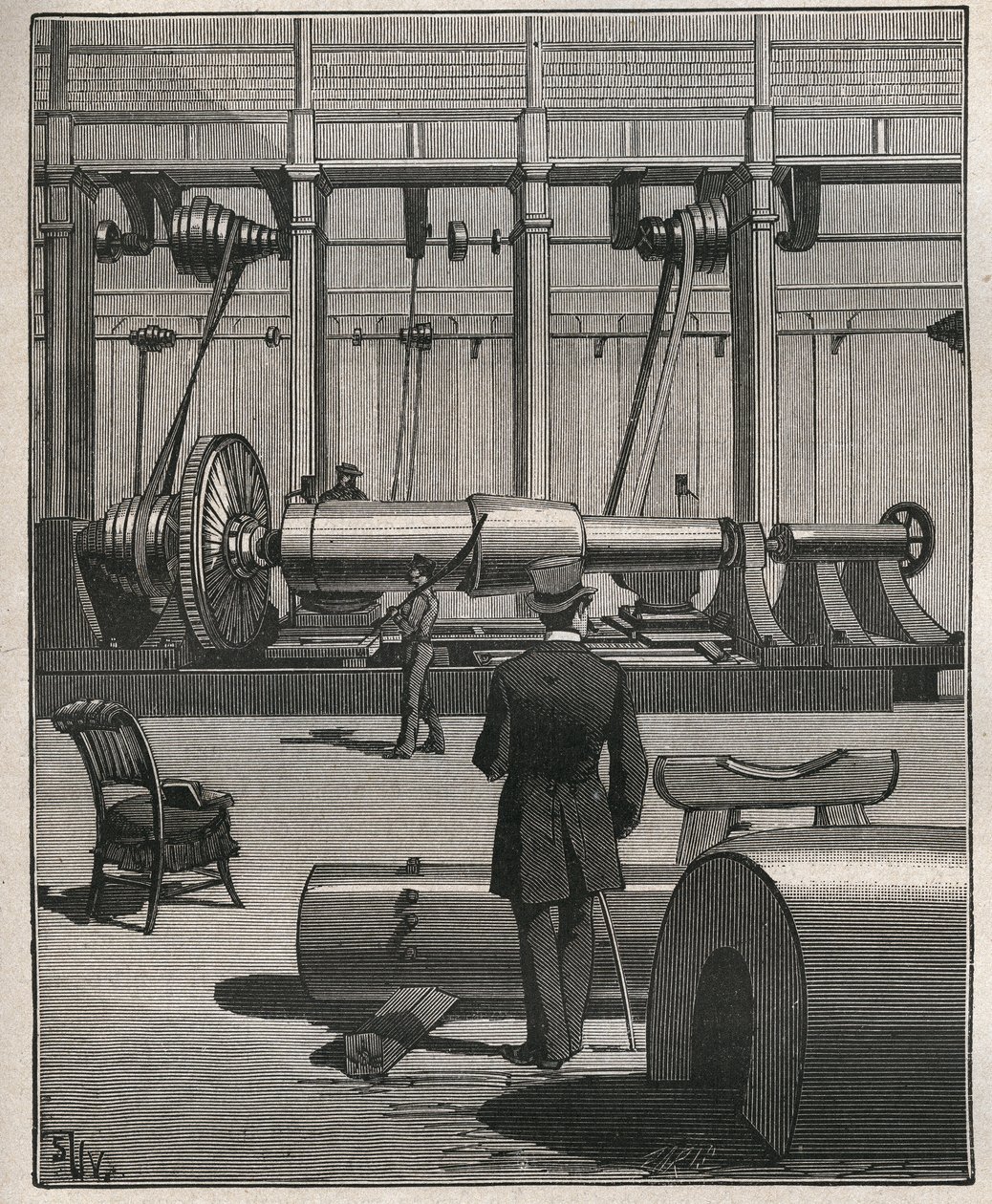 ツアーの芸術：鋼鉄製のモンスターキャノンを撃つ。Adolphe BITARDの "Les arts et metiers illustres "に掲載された1885年のエングレーヴィング。 作： 無名の画家
