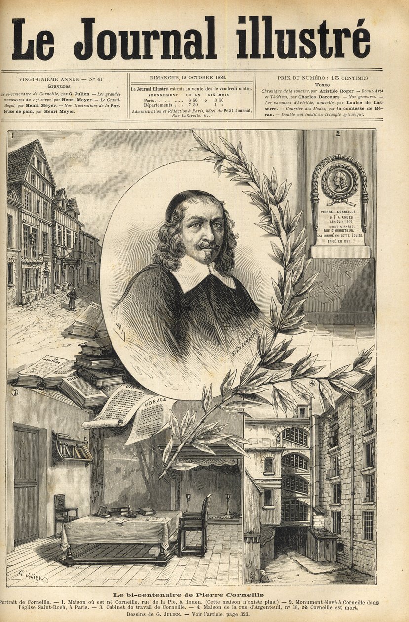 ピエール・コルネイユの200年祭 - Le bicentenaire de Pierre Corneille - 1884年の "Le journal illustrious "に掲載された彫刻。 作： 無名の画家