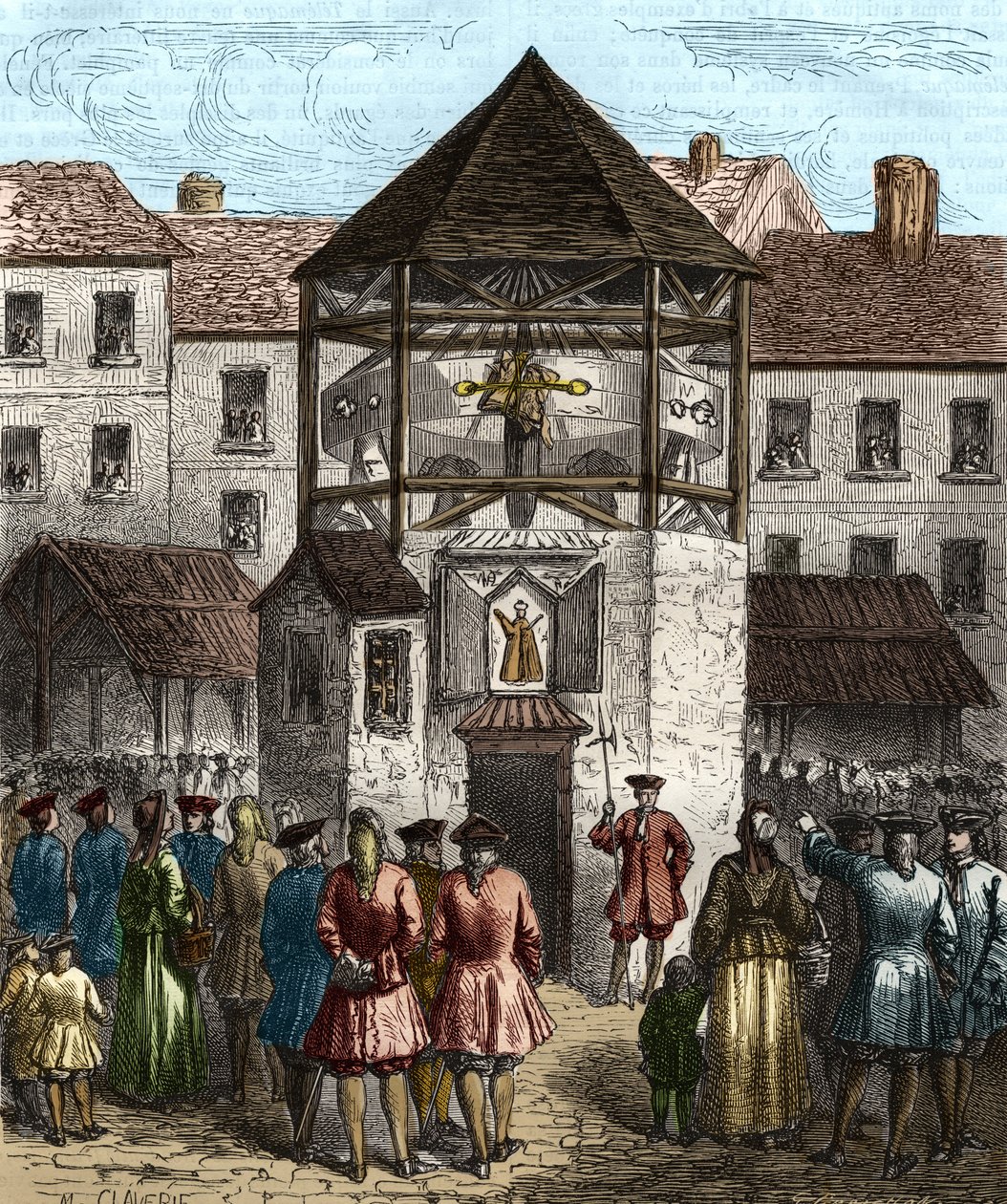 ヴォーバン侯爵Sebastien Le Prestreの著書「la dime royale」は、1707年に追放された後、ピローリーにかけられた。 作： 無名の画家