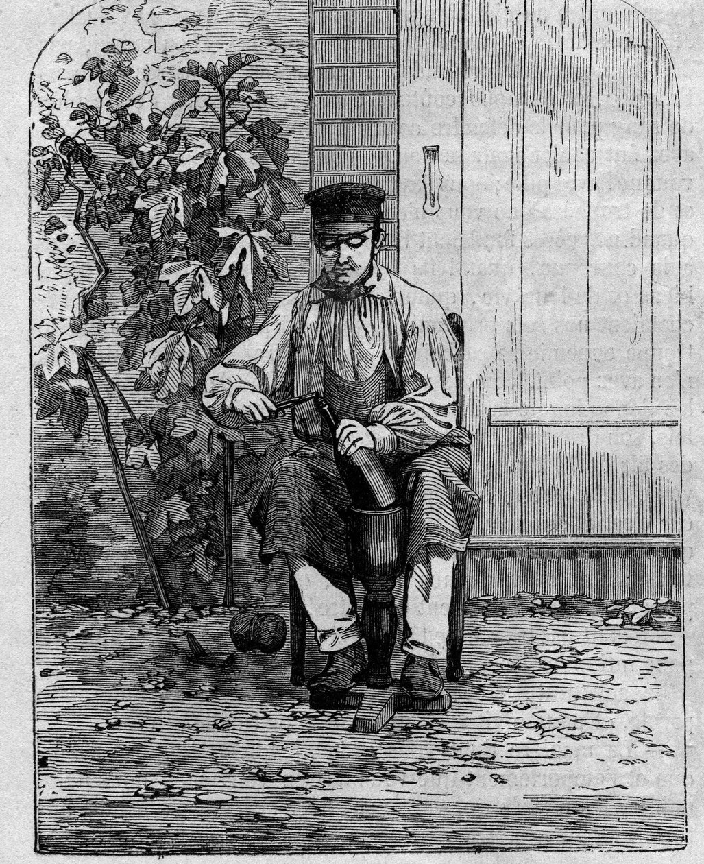 シャンパーニュワインの瓶詰め作業。1864年に描かれたもの。 作： 無名の画家