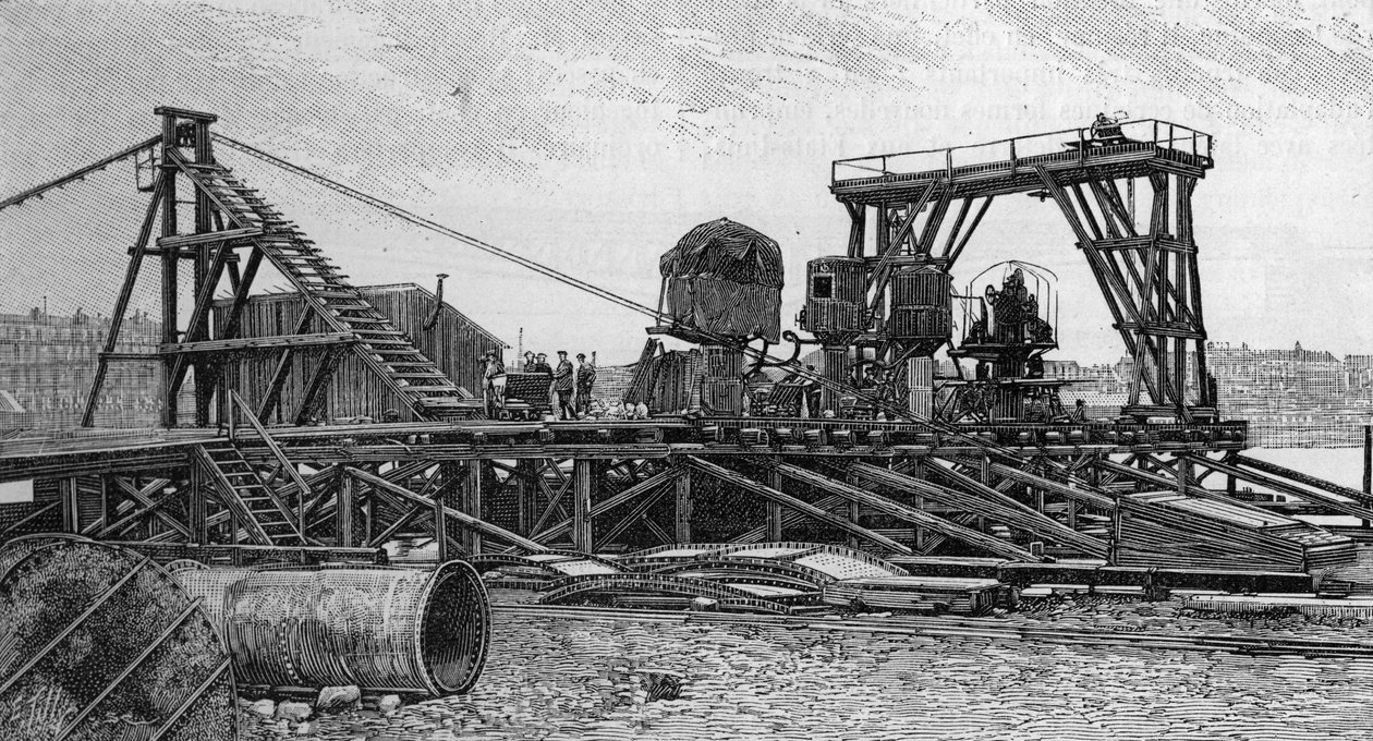 パリのミラボー橋の建設（1893年）：サービスブリッジ（写真より）。1894年2月3日の「La Nature: revue des sciences et de leurs applications aux arts et a l