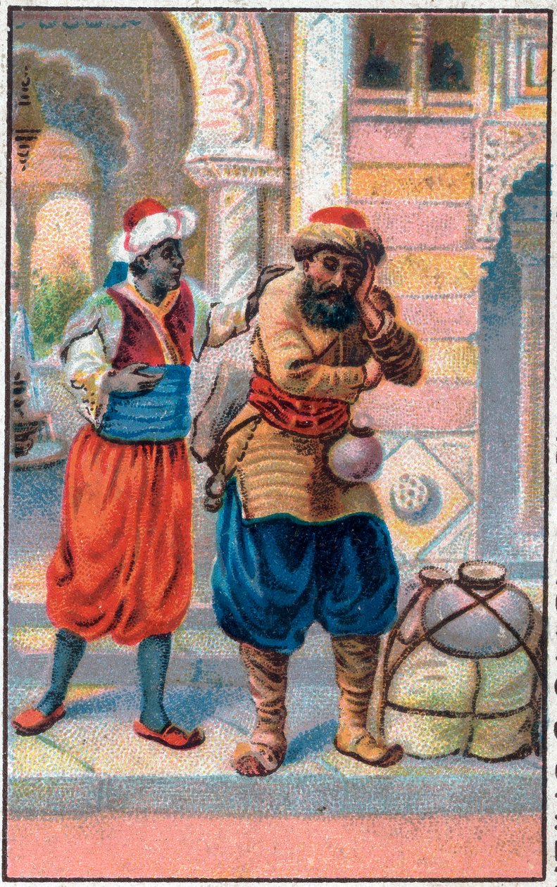 扉のフェイク。船乗りシンドバッド（Sindbad）の素晴らしい冒険。1001夜（千夜一夜）の人気物語。19世紀末のクロモリトグラフ。 作： 無名の画家