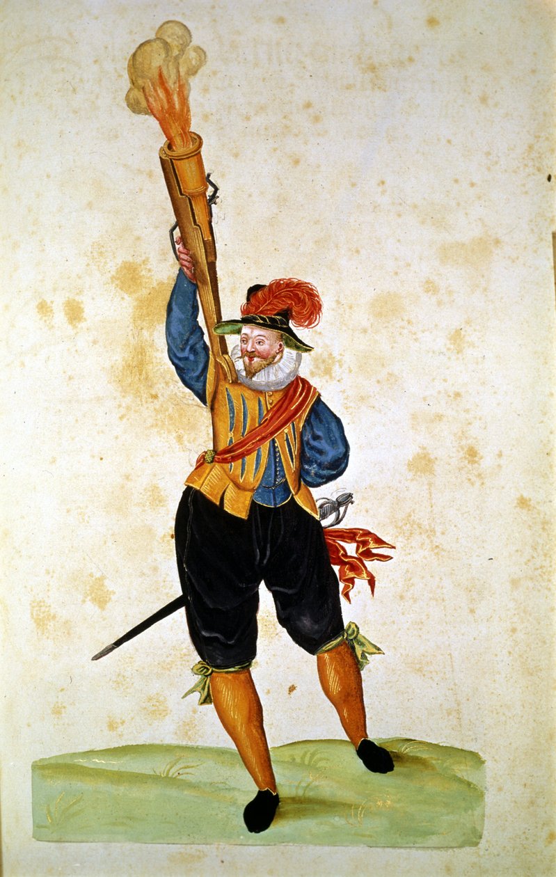 最初の銃器："Manual of Pirotechnics, Guns and Fortifications "より 作： 無名の画家