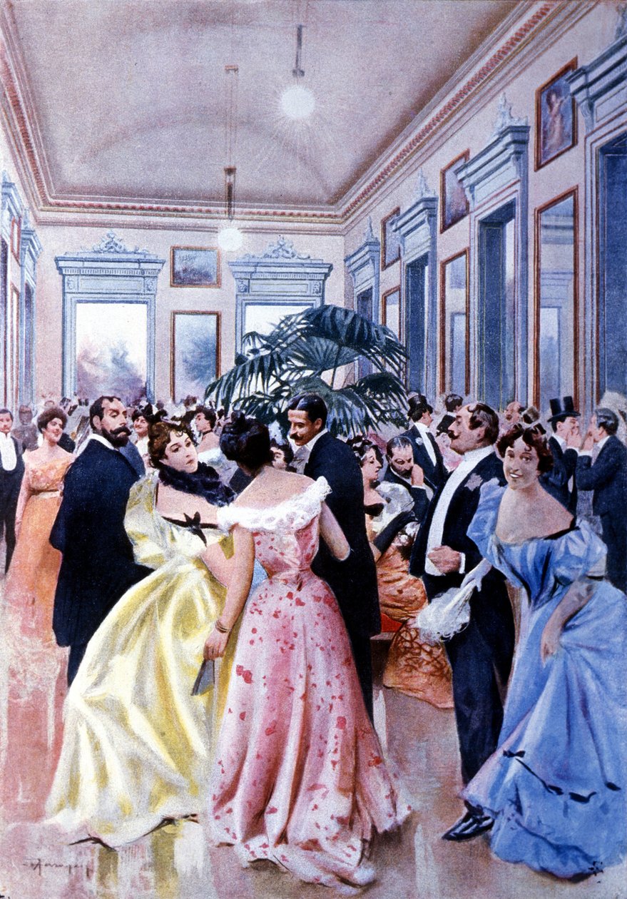 ミラノのスカラ座（Teatro alla Scala）の劇場のホワイエ。1890. 作： 無名の画家