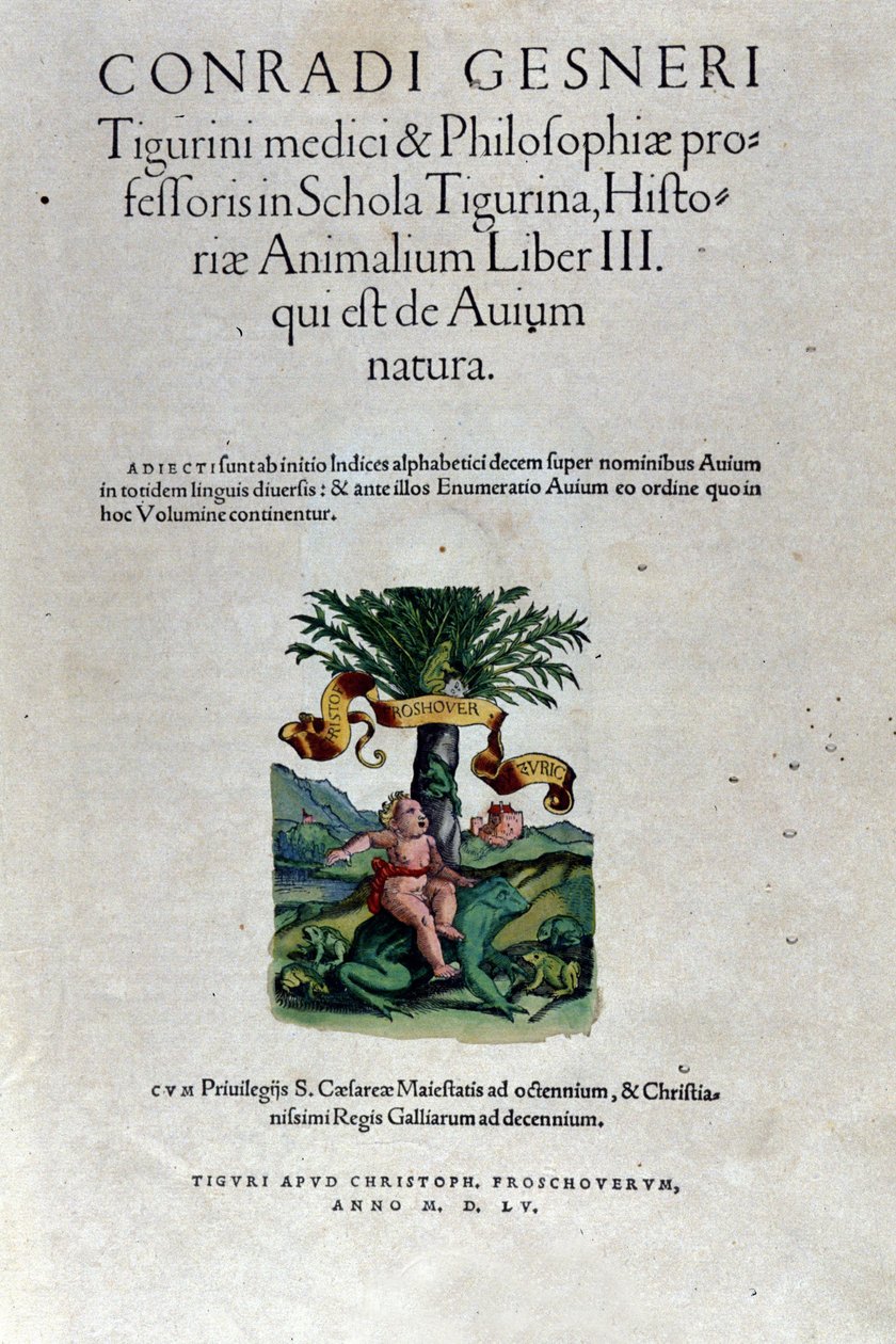 コンラッド・ゲスナー（1516-1565）の『Historia Animalium』第3巻の表紙、Tiguri。 作： 無名の画家
