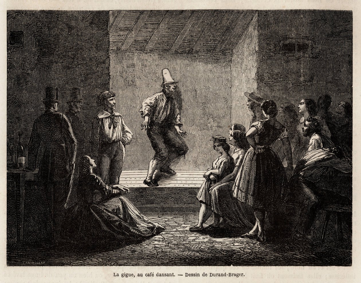 L.Simonin著『An excursion to the poor neighbourhoods in 1862』の挿絵としてDurand Bragerが描いた、ダンスカフェでのジッター。エドゥアール・シャルトン編『Le tour du monde』に掲載された図版 作： 無名の画家