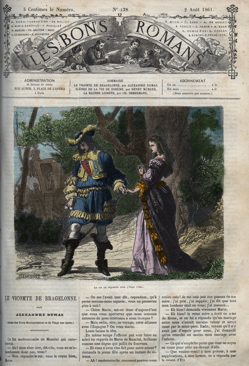 1659年6月22日に宮廷からブルアージュに向かう前のマリー・マンシーニ（1639-1715）のルイ14世（1638-1715）との最後の会見、王から遠ざけるためにマザラン枢機卿が組織した亡命 - 図版は「ブラ子爵」から引用しています。 作： 無名の画家