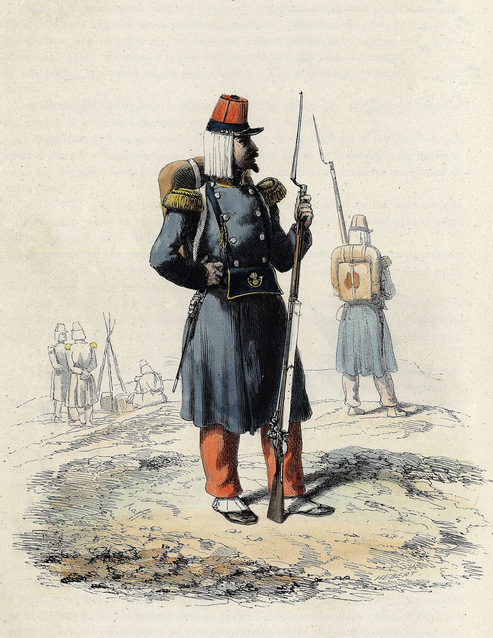1830年のアルジェ遠征時のフランス軍の軽装歩兵（Leon Galibert著「L