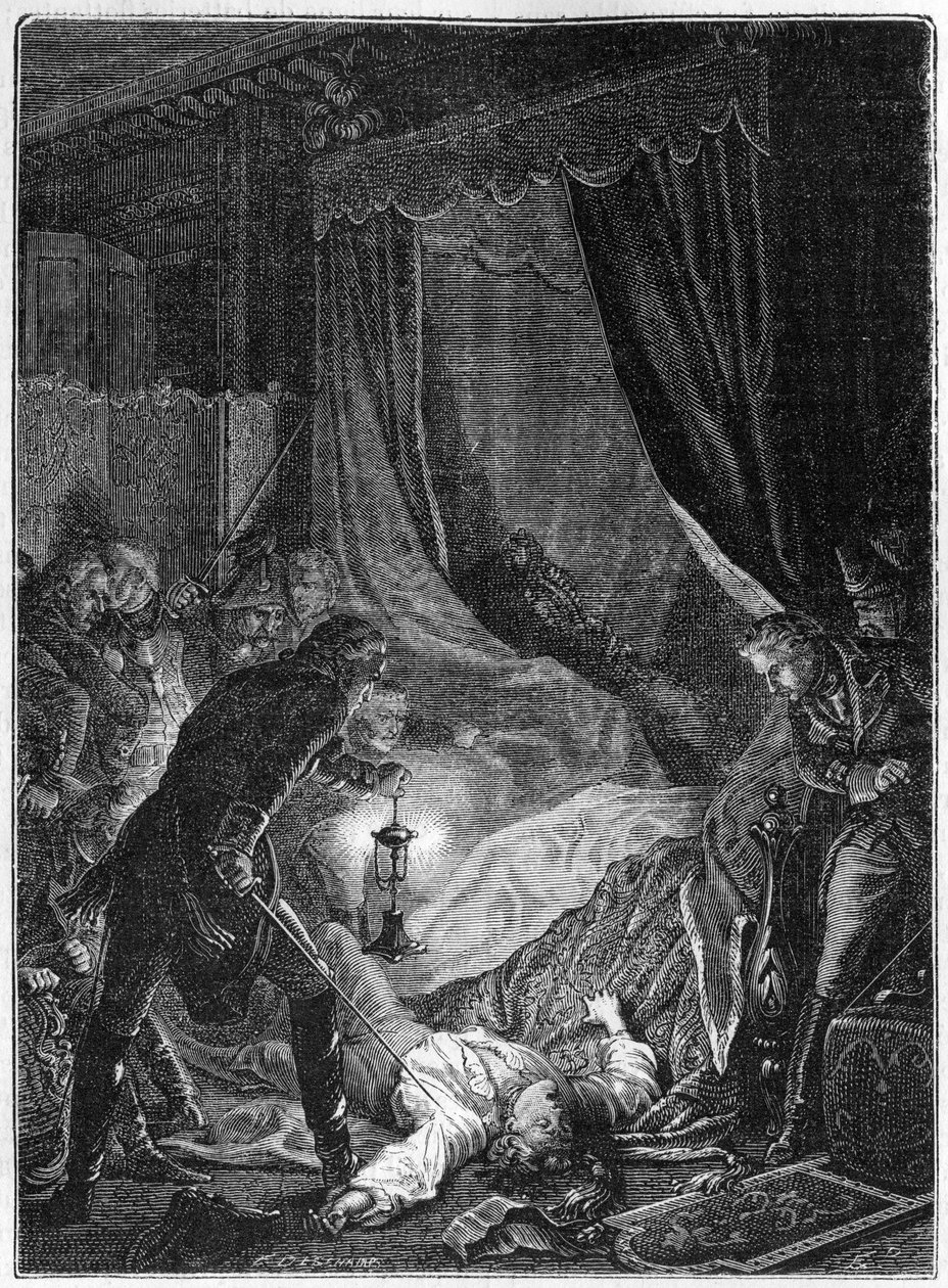 ロシア皇帝ポール1世の殺害（1801年3月） - Illustration 1882-1884 - 退位の署名を迫られたロシア皇帝ポール1世ペトロヴィッチ（1754-1801）が聖ミカエル宮殿の自室で暗殺された事件 - Illustration 1882-1884 作： 無名の画家