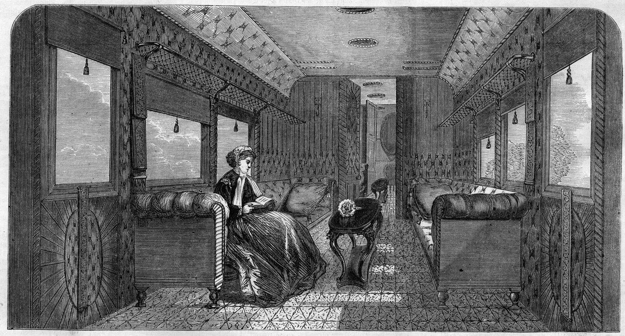 プリンセス・オブ・ウェールズ陛下の列車旅行のための新しい車。"The Illustrous Universe "に掲載された版画 作： 無名の画家