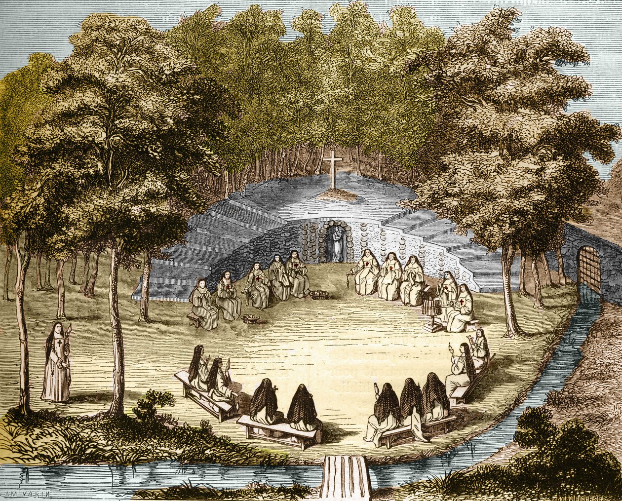 孤独に講義をするPort-Royal-des-Champs（ポルト・ロワイヤル・デ・シャン）の修道女たち。 作： 無名の画家