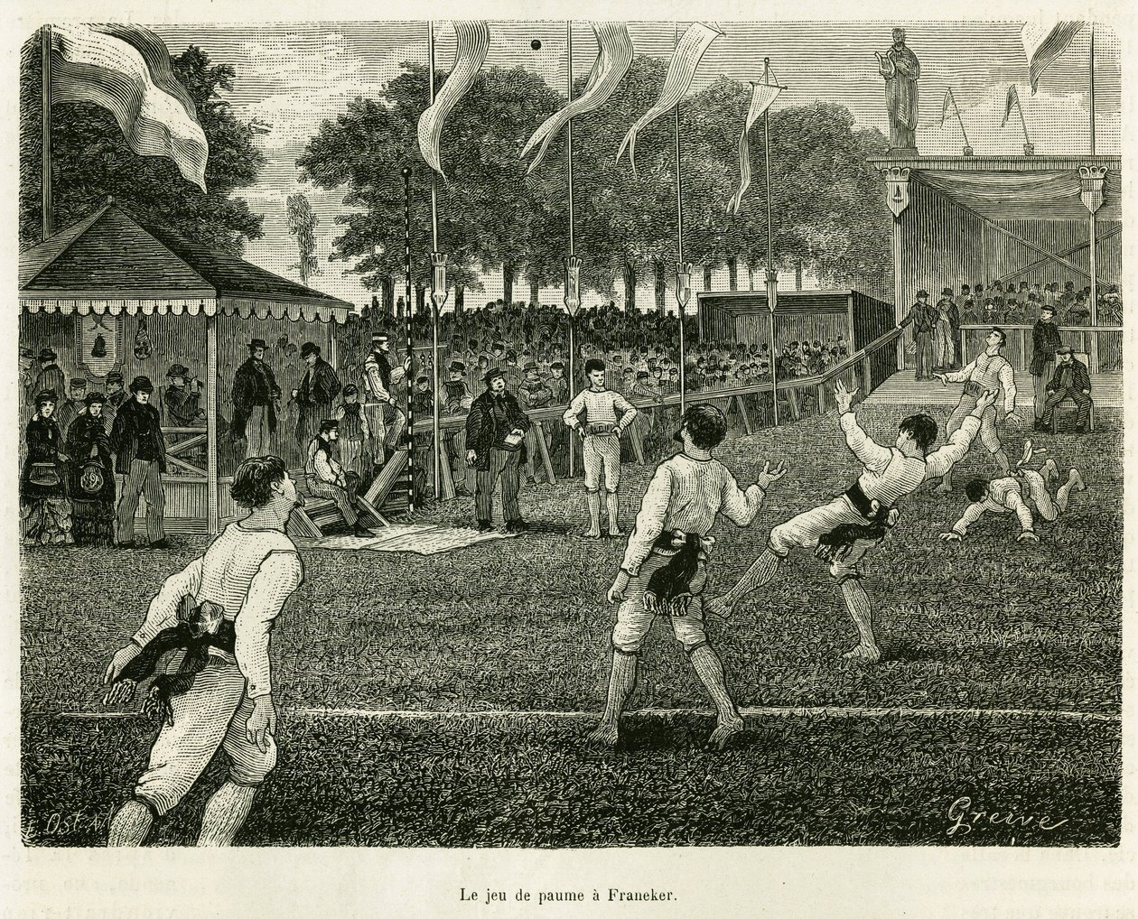 パームゲームにはフラネカー（オランダ）が登場します。エドワード・シャルトン（1807-1890）が監督した「le tour du monde 1886」（Hachette, Paris）に掲載されているオランダの新聞の記事をもとにした物語「La Frise」を説明するためのエングレーヴィング。 作： 無名の画家