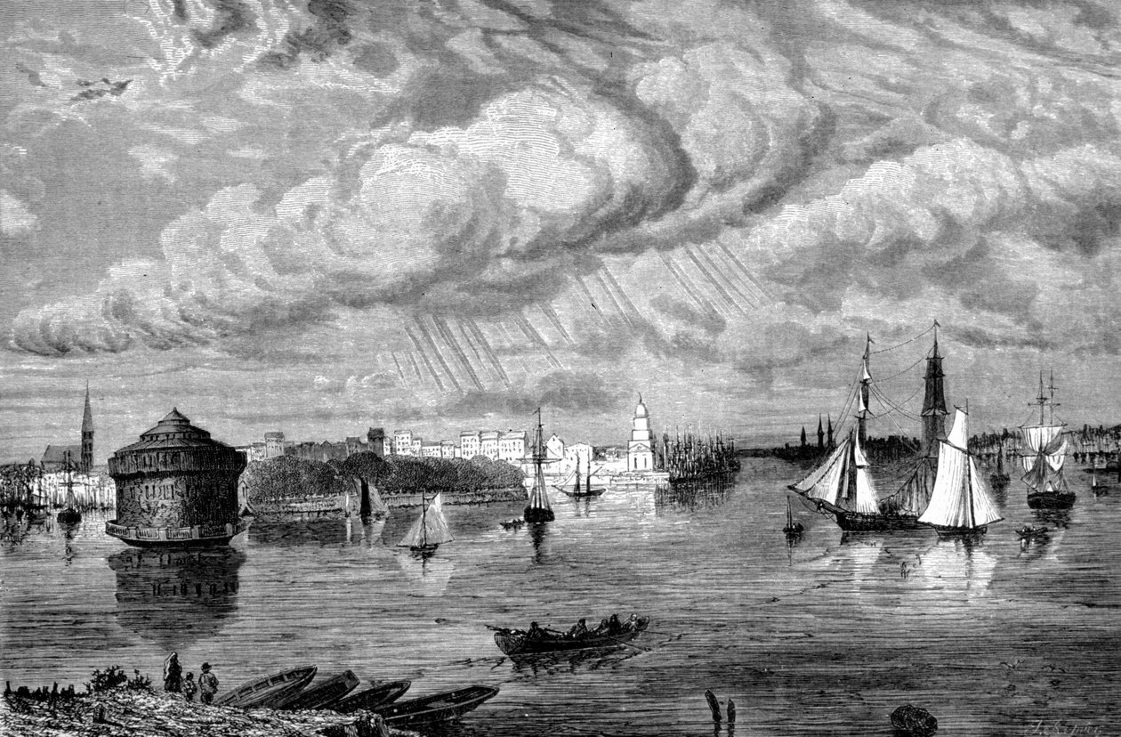 1860年頃のニューヨークの港。 作： 無名の画家