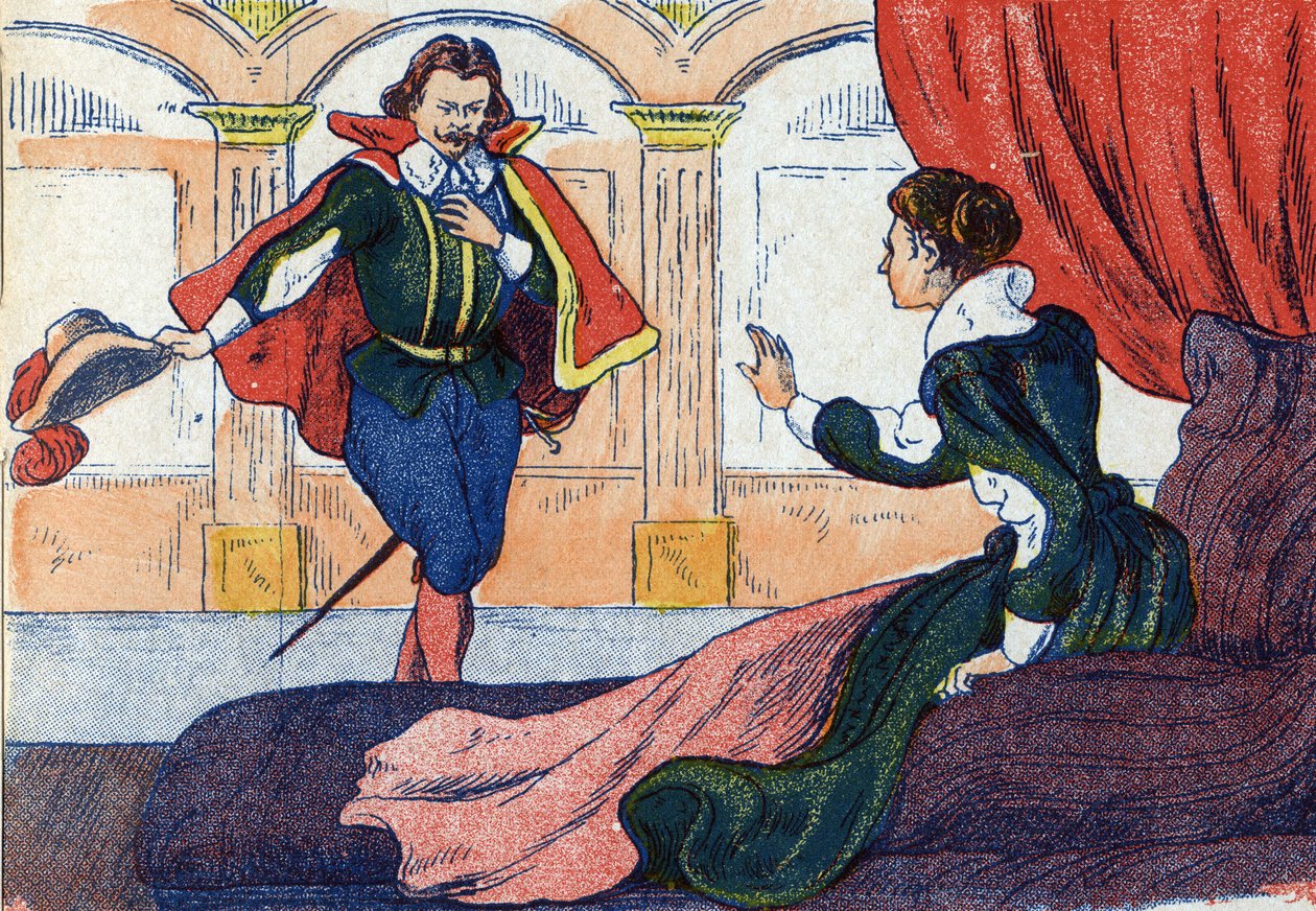 お姫様の目覚め。フランスの作家、シャルル・ペロー（1628-1703）の物語「La belle au bois dormant」の挿絵。匿名のイラスト。イメージ：Marcel Vagne, Jarville Nancy, undated (19世紀後半). 作： 無名の画家