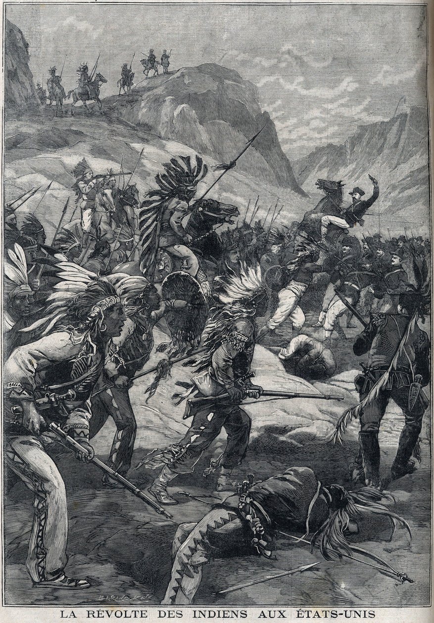 1898年にアメリカのミネソタ州北部で起きた赤肌のインディアンの反乱。 作： 無名の画家